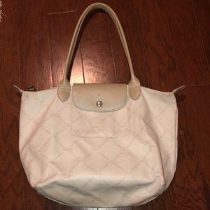 Longchamp small white shimmer tote